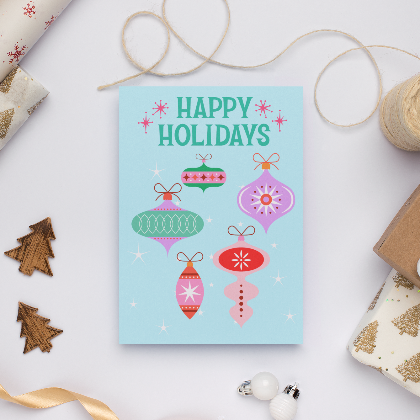 Retro Ornament Holiday Greeting Card - 5 x 7 with Envelope