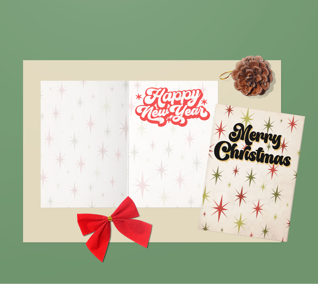 Retro Merry Christmas Greeting Card - 5 x 7 with Envelope