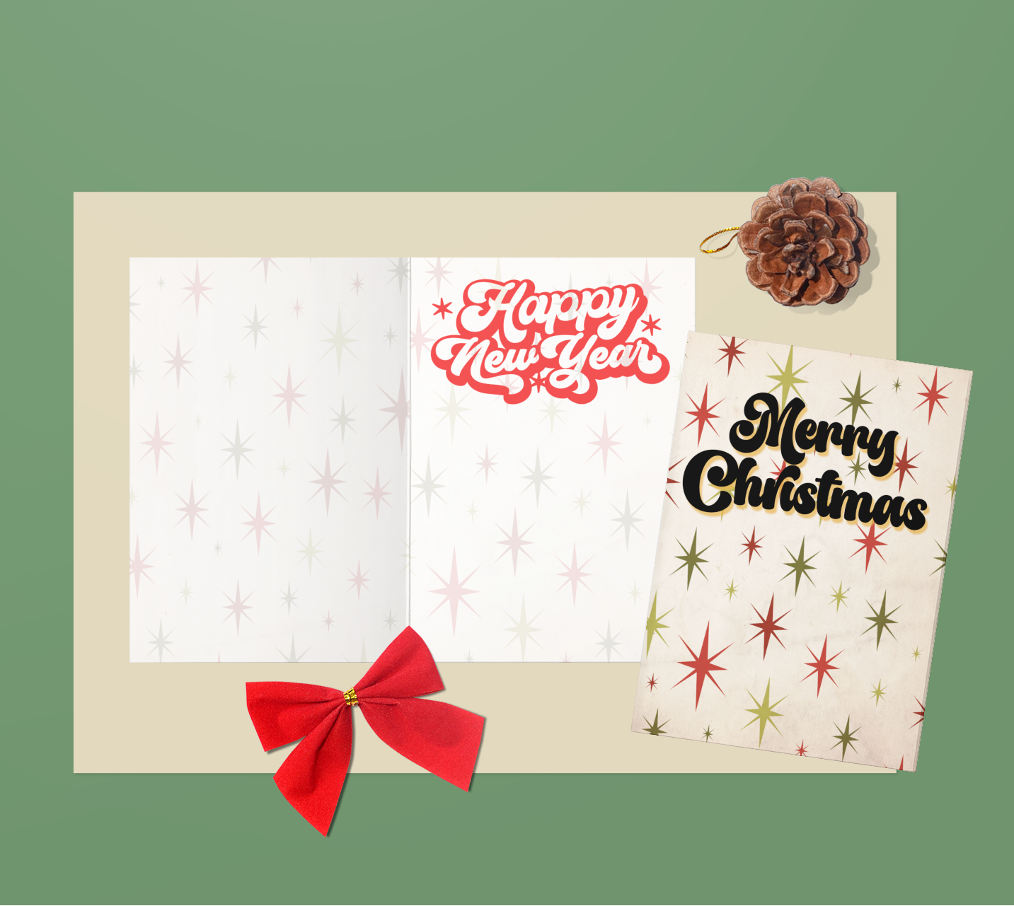 Retro Merry Christmas Greeting Card - 5 x 7 with Envelope