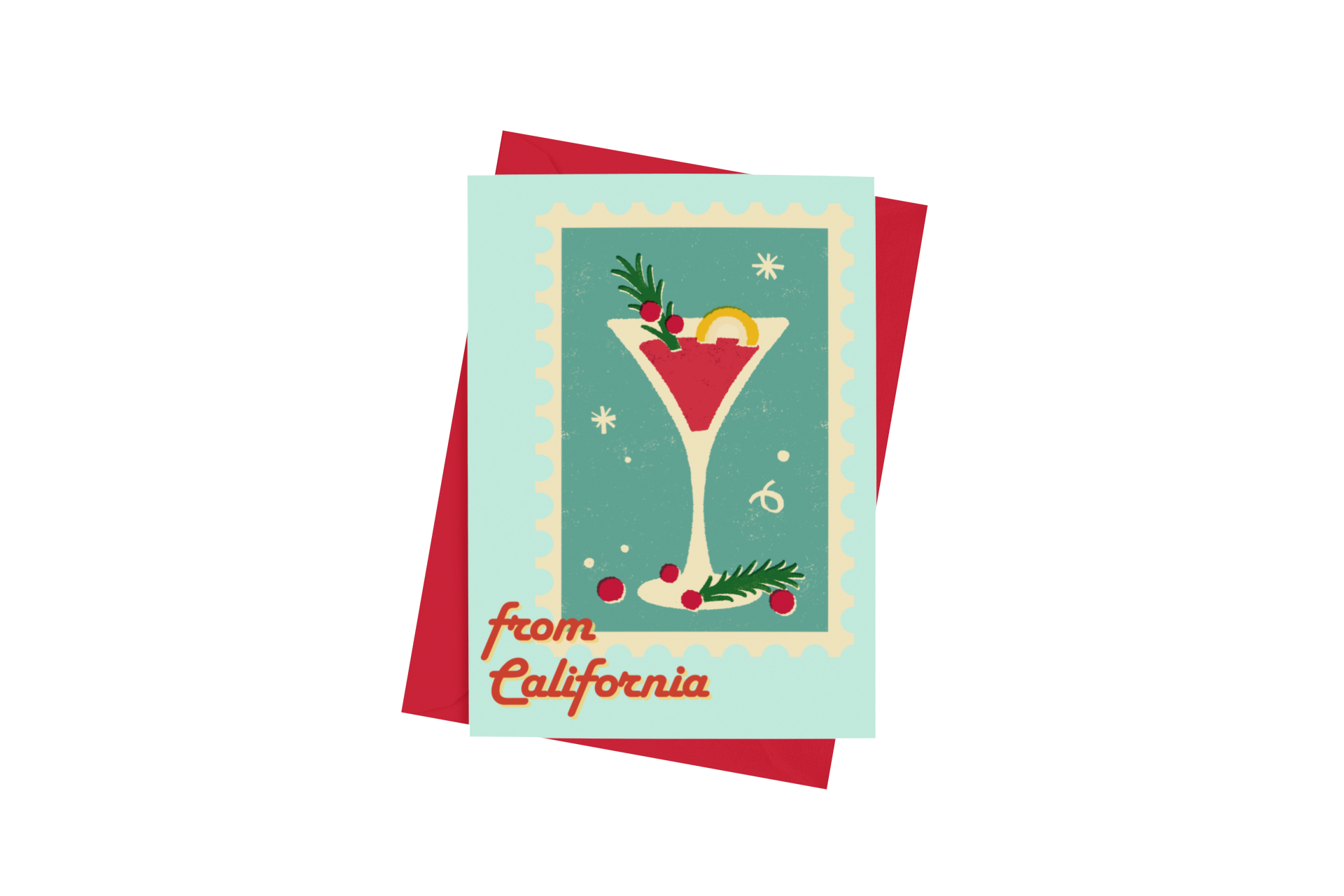 Retro Martini Holiday Greeting Card - 5 x 7 with Envelope