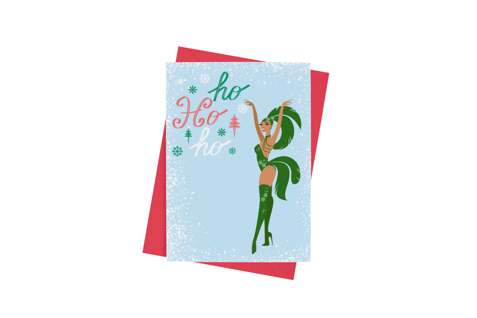 Ho Ho Ho Showgirl Christmas Greeting Card - 5 x 7 with Envelope